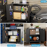 Aobabo 31.5" H Garage Storage Cabinet with Wheels,Lockable Metal Storage Cabinet with 2 Doors for Garage Home Office Storage,Black,Assembly Required Aobabo