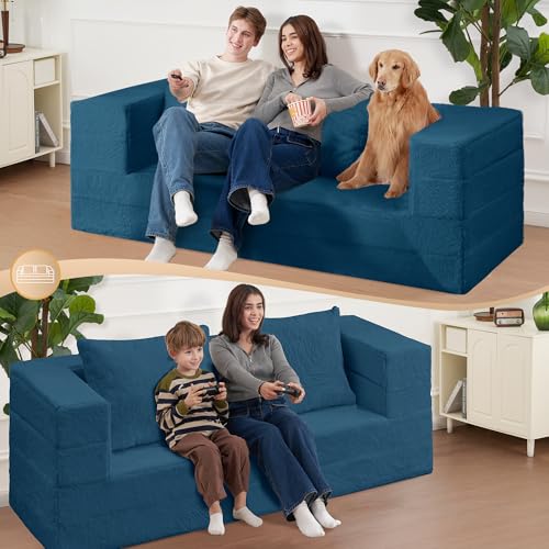 Cansunna Futon Sofa Bed with Pillow, 3-in-1 Sleeper Sofa Bed with Removable Cover, Convertible Floor Sofa Bed, No Assembly Boneless Couch for Living Room, Bedroom Cansunna