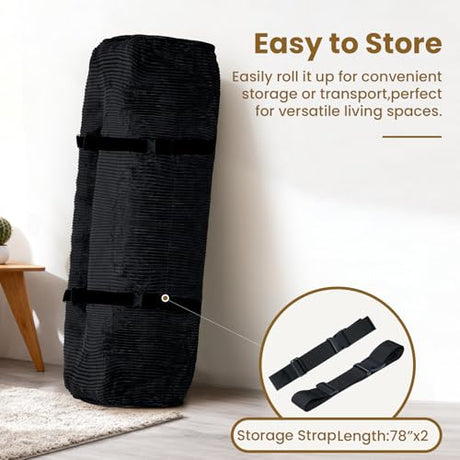 NLDD 10" Futon Mattress Full Size, Ultra Thick Futons Sofa Couch Bed Sleeper Sofa Bed, Versatile Floor Futons Japanese Floor Mattress for Adults, Black (Frame Not Included) NLDD