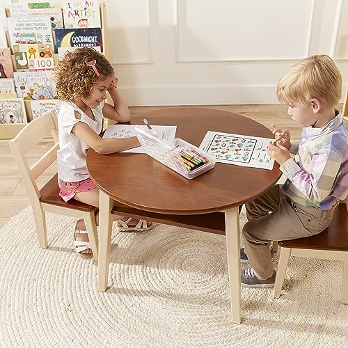 ECR4Kids Hideaway Table and Chair Set, Kids Furniture, Dark Walnut/Antique White, 3-Piece ECR4Kids