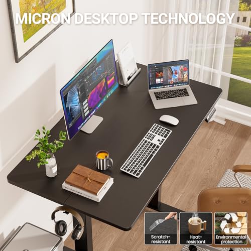 Veken 47.2" Standing Desk, Adjustable Height Office Desk with Wood Desktop, Computer Table for Home Work, Study and Gaming, Small Spaces, Modern Furniture, Black Veken