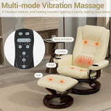WENTUM 8-Point Massage Recliner with Ottoman, Heated PU Leather Reclining Chair w/Solid Wood Base, Indoor Lounge TV Chair with Footrest for Living Room and Bedroom, Beige WENTUM