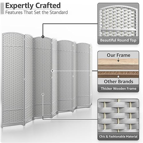 Sorbus 8 Panel Room Divider 6 ft. Tall - Privacy Screen, Extra Wide Double Hinged Panels, Mesh Hand-Woven Design, Partition Room Dividers and Folding Privacy Screens, Wall Divider for Room Separation Sorbus