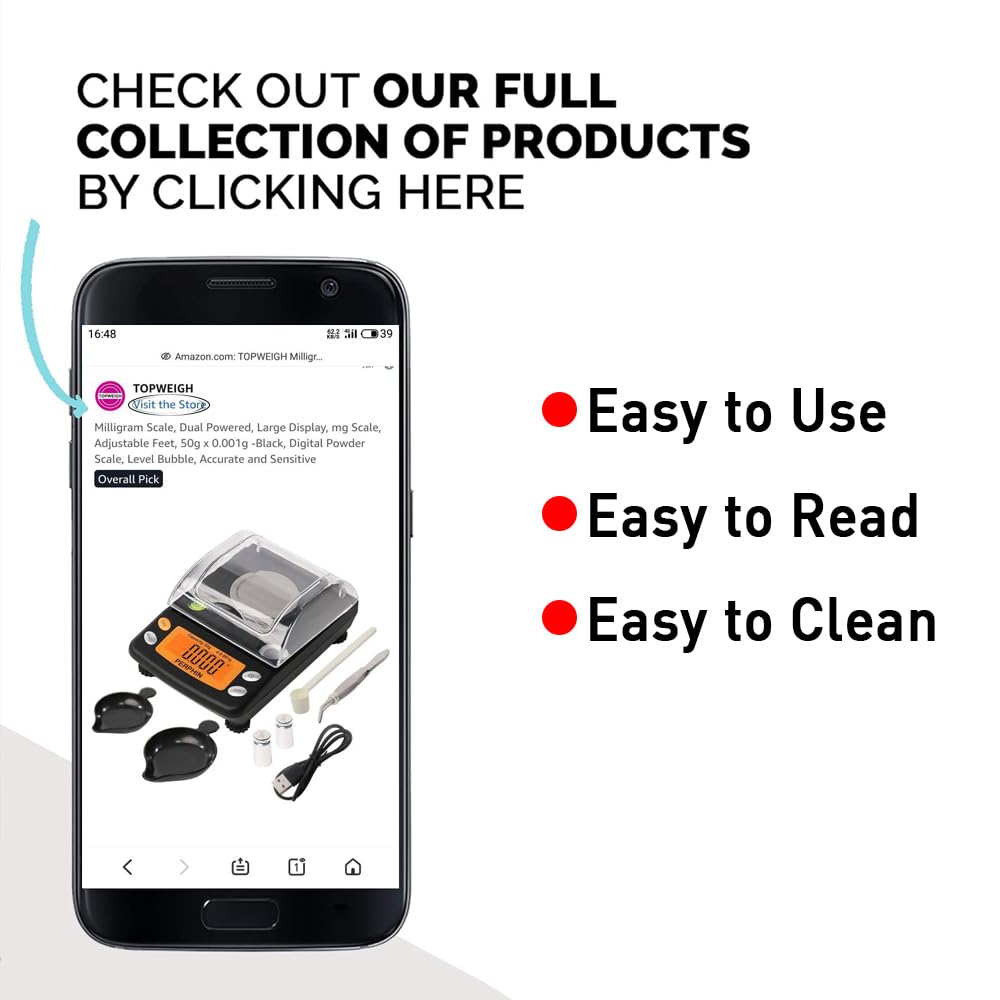 TOPWEIGH Milligram Scale, Dual Powered, Large Display, mg Scale, Adjustable Feet, 50g x 0.001g -Black, Digital Powder Scale, Level Bubble, Accurate and Sensitive TOPWEIGH