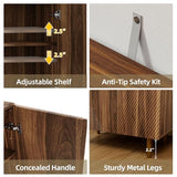 BREEZEHEAT Sideboard Buffet Cabinet with Storage, Fluted Accent Cabinet with 6 Doors, Mid Century Modern Console Table with Adjustable Shelves, Stylish Credenzas for Living Room or Entryway, Walnut BREEZEHEAT
