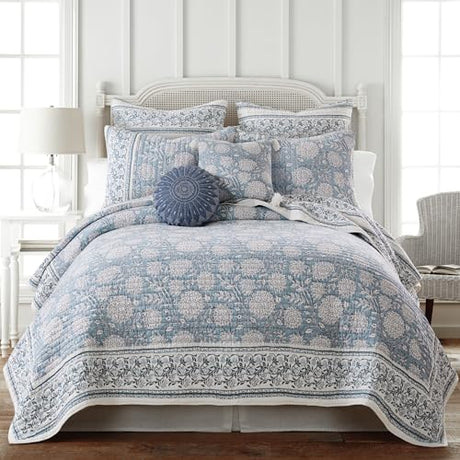 Levtex Home Adare Blue Reversible King/Cal King Quilt Set (106x92in) with 2 Pillow Shams (36x20in) - Floral Bedding - Blue White - Cotton King Size Quilt Bedding Set - Lightweight, Soft, Pre-Washed Levtex Home