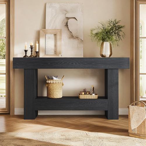 HUAHUU 63 Inches Long Console Table, Sofa Table with Storage Behind Couch, Entryway Table with Open Storage, Farmhouse Console Tables for Entryway, Living Room, Hallway, Black HUAHUU