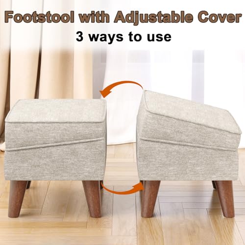 FAGAGA Ottoman Foot Rest, Footstool Ottoman with Adjustable Cover, Modern Foot Stool, Ottoman with Storage for Living Room, Bedroom, Dorm (Beige) FAGAGA