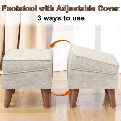 FAGAGA Ottoman Foot Rest, Footstool Ottoman with Adjustable Cover, Modern Foot Stool, Ottoman with Storage for Living Room, Bedroom, Dorm (Beige)