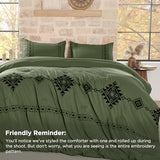 Baskbed Embroidered Boho Comforter Set King Size, 3-Piece Western Shabby Chic Bedding Set - Fluffy Ultra Soft Microfiber with Intricate Design, Includes 1 Green Comforter(102"x90") & 2 Pillowcases Baskbed