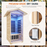 Albott Outdoor Sauna 1 Person, Infrared Saunas for Home, Low EMF 110V Spruce Wood Dry Sauna with Tourmaline Stone Foot Warmer, 7-Color Light Therapy & 2 Bluetooth Speakers, 33.5"x35.4"x78.7" Albott