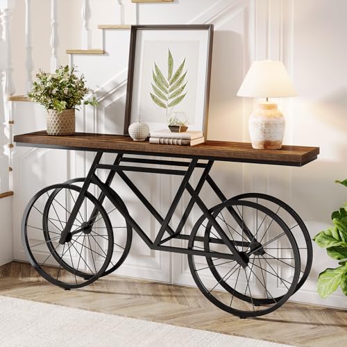 Tribesigns 70.9-Inch Extra Long Console Table, Narrow Sofa Table with Bicycle Metal Base, Modern Industrial Entryway Table Behind Couch Table for Living Room, Hallway, Entrance, Foyer, Rustic Brown Tribesigns