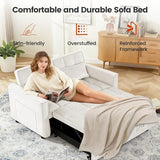 Trygoal Convertible Sofa Bed, Pull Out Couch with Side Pockets, 3 in 1 Velvet Fabric Loveseat Sleeper Sofa Bed, Pull Out Couch with Adjustable Backrest for Living Room, Bedroom, Apartment, White Trygoal