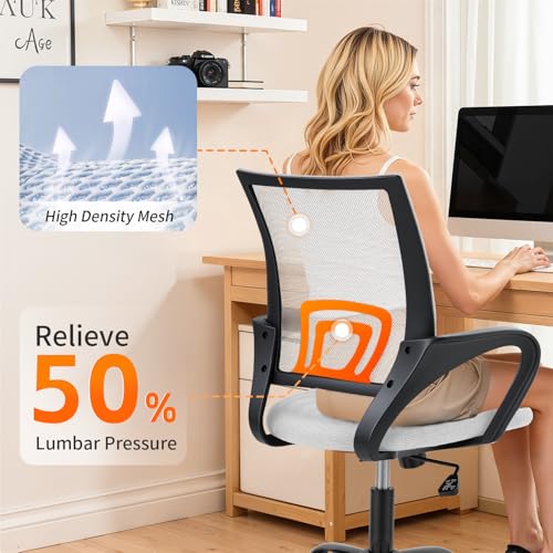BestOffice Office Chair Ergonomic Desk Chair Mesh Computer Chair Lumbar Support Modern Executive Adjustable Stool Rolling Swivel Chair for Back Pain,White BestOffice
