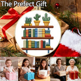 Zhenqing Bookshelf with Cactus Embroidery Kit for Beginners, Circular Design on Pre-Printed 29x29cm Cotton Fabric with 20cm Hoop, Book Lover & Plant Decor (C0072)