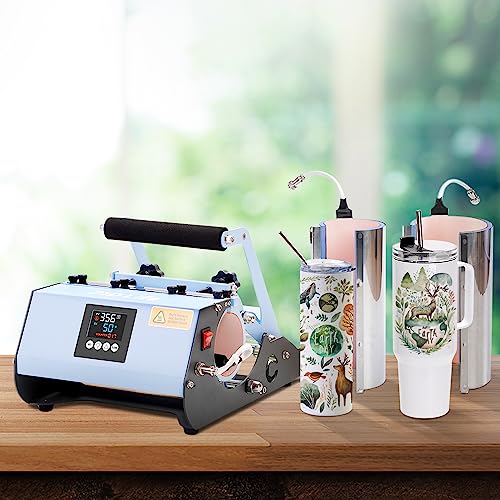 PYD Life 2 in 1 40 OZ Tumbler Heat Press Machine 110 V Blue 20 OZ 30 OZ Mug Heat Press for 40 OZ Tumbler with Handle Sublimation Straight Tumblers Bottles Mugs Glass Tumbler Printing PYD Life