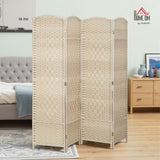 HOMCOM 4 Panel Room Divider, 6' Tall Folding Privacy Screen, Woven Freestanding Wall Partition for Home Office, Bedroom, Washed Oak HOMCOM
