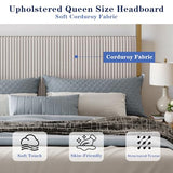 DGSPVCT Queen Size Metal Canopy Bed Frame, Upholstered Platform Bedframe with Tall Headboard and Four Poster, Modern Luxury Corduroy Low Profile Bed Frames, No Box Spring Needed/Minimalism, Beige Gold