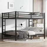 Bellemave Metal Bunk Bed Queen Over Queen with Ladder ＆ Full-Length Guardrails, Heavy Duty Bunk Bed Frame with Sturdy Slats, Queen Over Queen Bunk Beds, Noise Free, No Box Spring Needed, Black Bellemave