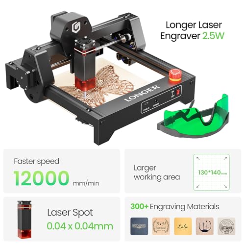 LONGER RAY5 Laser Engraver 2500mW High Precision 0.04 * 0.04mm Laser Cutter and Engraving Machine 130x130mm Working Area Mini Portable Laser Engraver for Wood Metal Acrylic Glass Longer