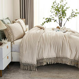 Andency King Size Comforter Set Beige, 3 Pieces Boho Tassel Lightweight Soft Bedding Comforter Sets for King Bed, All Season Fluffy Bed Set (104x90In Comforter & 2 Pillowcases) Andency