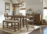 Signature Design by Ashley Moriville Rustic Farmhouse Counter Height Dining Extension Table, Separate Extension Leaves, Seats 8, Wood, 36" W x 86" D x 36" H, Brown Signature Design by Ashley