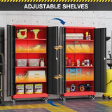 Fesbos Metal Rolling Storage Cabinet-74.6” Tall Steel File Cabinets with Wheels Lockable Doors and Adjustable Shelves-Black & Red Steel Storage Cabinet for Home, School, Office, Garage Fesbos