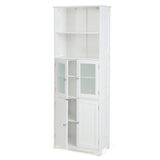 COSTWAY 64” Tall Freestanding Bathroom Storage Cabinet with Glass Doors and Adjustable Shelves in White COSTWAY