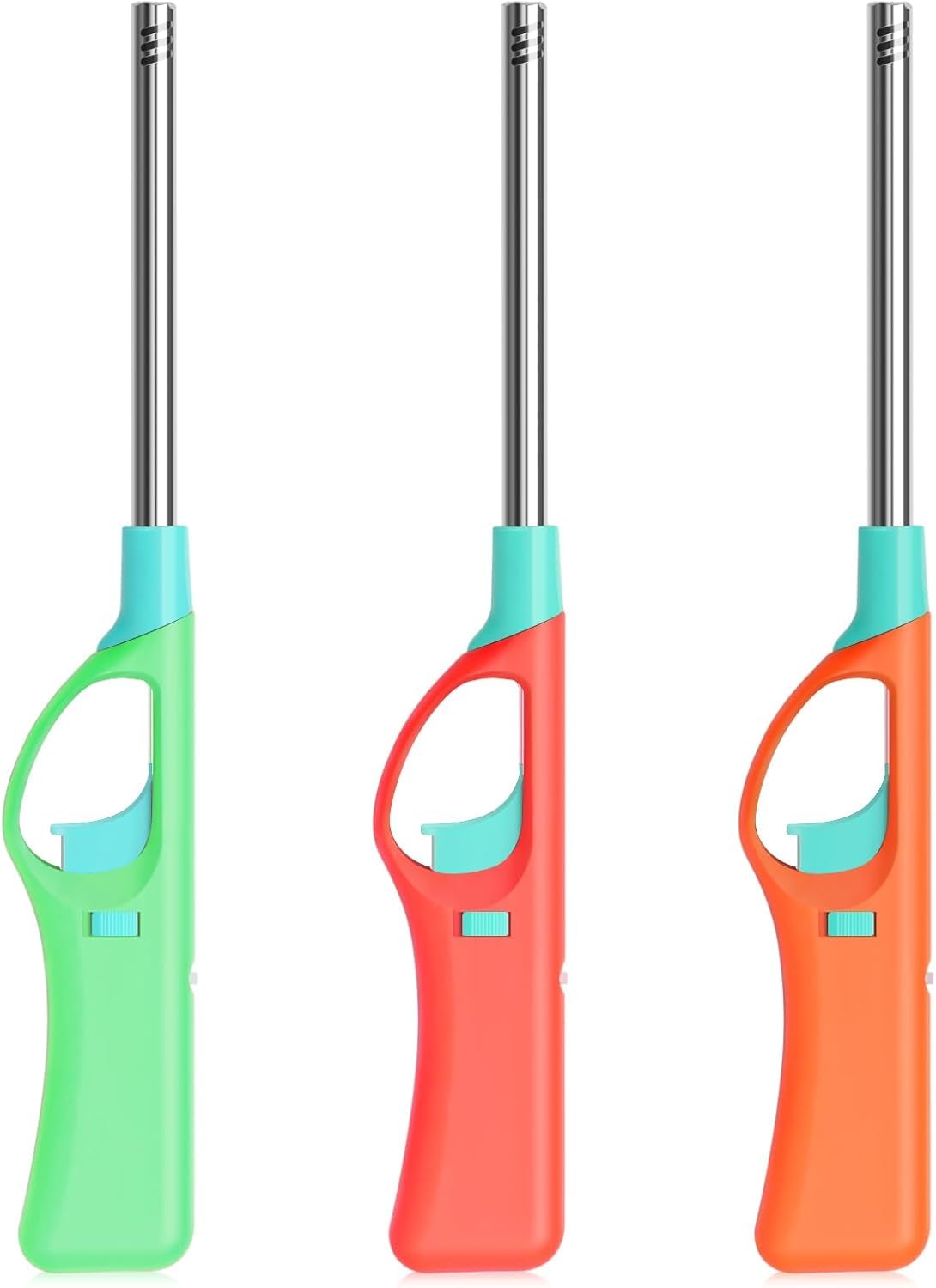 Refillable Butane Lighters, 3 pcs Larger BBQ Grill Click Flame Long Stem Lighter Adjustable Soft Flame Multipurpose Lighters(No Butane Fuel Inside) Aimery