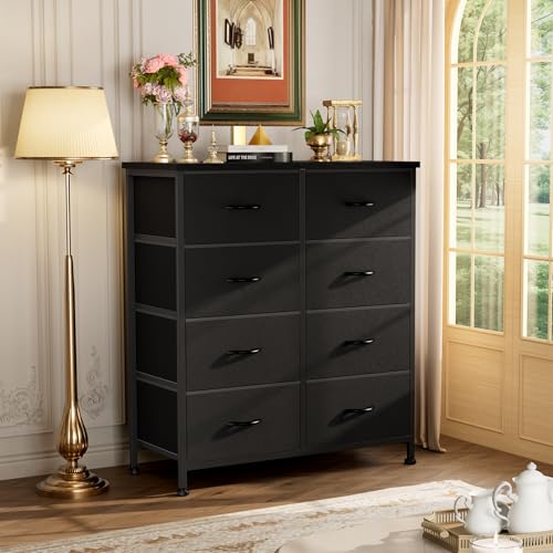 Atilioo Dresser for Bedroom with 8 Drawers, Anti-Tip Tall Fabric Chests Storage Organizer Tower Furniture with Wooden Top Metal Frame for Clothes, Closet, Living Room, Hallway, Entryway Atilioo