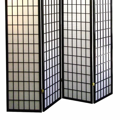 Artistic 70" Tall 4-Panel Screen - Japanese Room Divider in Black Finish with Premium Natural Wood | Transform Your Space! Zjjseloru