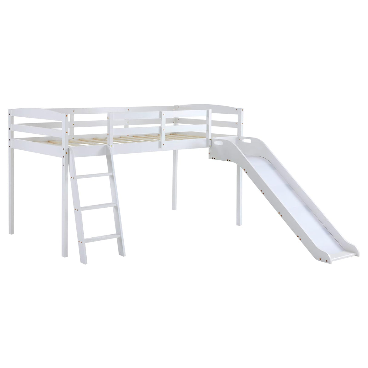 JOYMOR Bunk Bed with Curved Slide, Low Bunk Bed Twin Over Twin with Slide and Angled Ladder, Solid Pine Wood Frame,14" Safety Guardrail, Anti-Slip Steps (White, Twin) JOYMOR