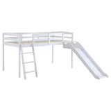 JOYMOR Bunk Bed with Curved Slide, Low Bunk Bed Twin Over Twin with Slide and Angled Ladder, Solid Pine Wood Frame,14" Safety Guardrail, Anti-Slip Steps (White, Twin) JOYMOR