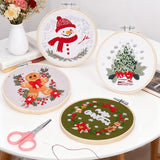Christmas Embroidery Kit for Adults & Beginners, Gnomes & Christmas Tree Hand Embroidery Ornaments kit with Pattern, Cotton, Needles & Instruction, Christmas DIY Cross Stitch Kits Gifts (4pcs-B)