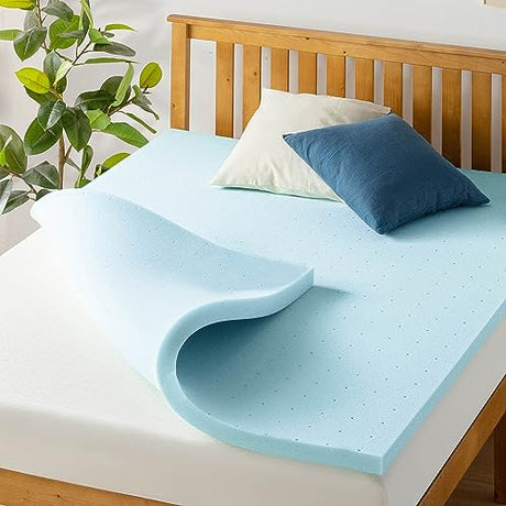 Best Price Mattress 1.5 Inch Ventilated Memory Foam Mattress Topper, Cooling Gel Infusion, CertiPUR-US Certified, Twin, Dorm Essentials, Blue Best Price Mattress