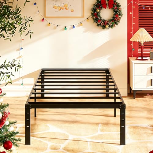VINGLI 14 Inch Twin Bed Frame, Heavy Duty Metal Platform, No Box Spring Needed, Sturdy Steel Slat Support, Easy Assembly, Noise-Free, 12.4 Inch Underbed Storage,Black VINGLI