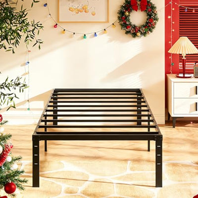 VINGLI 14 Inch Twin Bed Frame, Heavy Duty Metal Platform, No Box Spring Needed, Sturdy Steel Slat Support, Easy Assembly, Noise-Free, 12.4 Inch Underbed Storage,Black