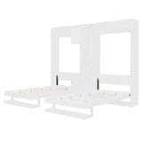 SOFTSEA Twin and Twin Size Dual Murphy Bed with Cabinets and Shelves, Hideaway Platform Bed Frame with 2 Cabinets, 2 in 1 Design, for Home Guest Room, White SOFTSEA