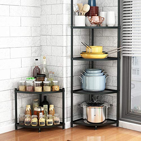 MAGCOLOR 5-Tier Kitchen Corner Shelf Rack, Free Standing Pot Rack for Organizer Stainless Steel Cookware Stand MAGCOLOR