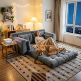 Homkdom Convertible Folding Sofa Bed, 2 in 1 Pull Out Loveseat Sleeper Sofa, Corduroy Futon Couch with Pillows, Tri-Fold Couch for Small Space Living Room Lounge, Space-Saving, Portable, Grey Homkdom