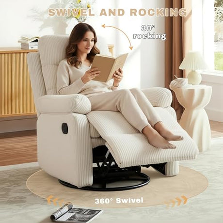 GAOHAPY Rocking Recliner Chair,Modern Swivel Glider Recliner Chair,Corduroy Fabric Upholstery Recliner,Manual Reclining Sofa Chair for Living Room,Office,Apartment (Beige) GAOHAPY