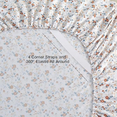Softan Floral Twin Size Sheet Set, Orange Flower Printed Bed Sheets for Girls, 3-Piece Microfiber Single Fitted Sheet with 15" Deep Pocket & Non-Slip Straps, Patterned Bedding Sheets & Pillowcase Set Softan