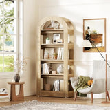 LITTLE TREE 5-Tier Bookshelf, Arch-Shaped Racks, Tall Standing Wooden Bookcase Display Shelf Modern Storage Solution (1, Teak Color) LITTLE TREE