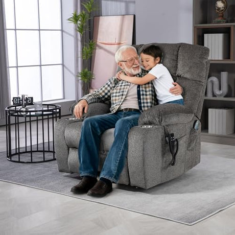 RHHVVR Oversized Power Recliner Chair for Big and Tall 400 LBS, 25.5" Extra Wide Electric Lift Chair with Heat and Massage, Dual Motor 180° Lay Flat Recliner Living Room Sofa, Chenille Big Lift Chair RHHVVR