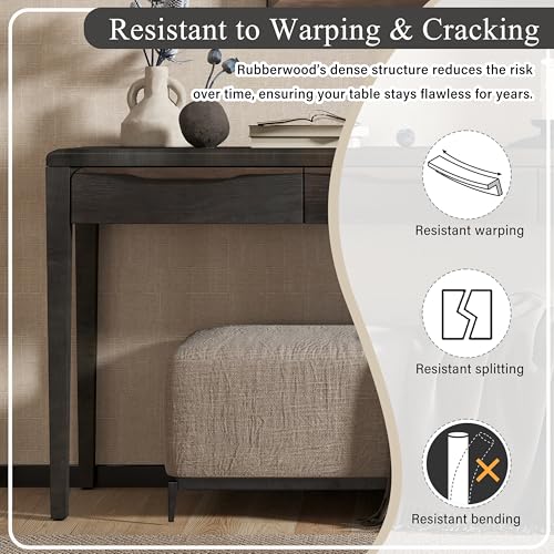 Merax 59.84'' Elegant Console Table with Oak Veneer,Light Luxury Entryway Table with 3 Drawers,Farmhouse Sofa Table with Soft-Corner Design,Suitable for Living Room, Foyer and Hallway, Black Merax