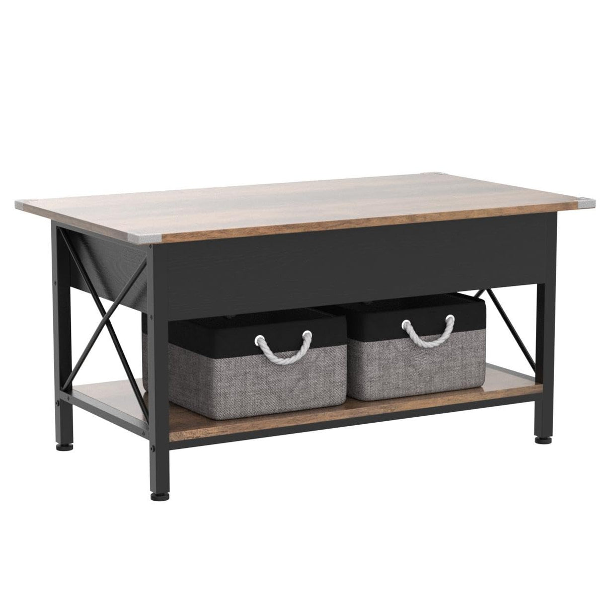 VINGLI 36" Lift Top Coffee Table with Free Cloth Storage Bins, Rustic Framhouse Black Coffee Table for Living Room, Small Modern Coffee Table for Small Space in Minimalistic Style, Black VINGLI