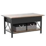 VINGLI 36" Lift Top Coffee Table with Free Cloth Storage Bins, Rustic Framhouse Black Coffee Table for Living Room, Small Modern Coffee Table for Small Space in Minimalistic Style, Black VINGLI