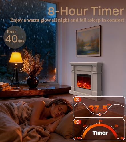 43" Electric Fireplace with Mantel, TV Stand＆Freestanding Fireplace, 23 inch Electric Fireplace Heater with 4 Flame Levels, Remote Control, One Package＆Easy to Set, for Living Room/Bedroom MEIGESI