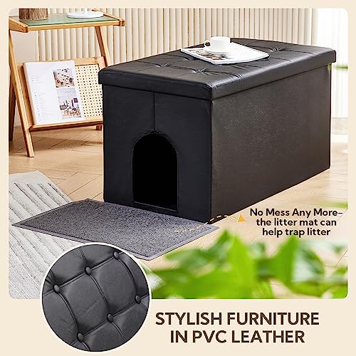 MEEXPAWS Cat Litter Box Enclosure Furniture Hidden, Cat Washroom Bench Storage Cabinet | Extra Large 36'' x 20'' x 20''| Dog Proof | Waterproof Inside/Easy Clean | Easy Assembly | Odor Contro - WoodArtSupply