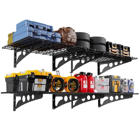 FFVVGH 2-Pack 2x6ft Storage Shelves,24-inch-by-71-inch Total Load 1200LBS Heavy Duty Garage Wall Shelving, Rust-Proof Metal Shelf Wall Mount Easy Installation,Space-Saving Wall Rack Garage Shelving FFVVGH